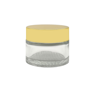 Pomadera Vidrio Estriada Tapa dorada 50 ml