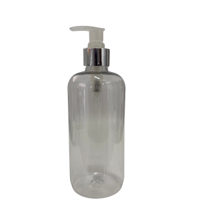 Botella Berlin PET Cristal 500 ml Dosificador Blanco Casquillo Plateado