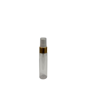 Botella Cilíndrica PET Cristal 30 ml Dosificador cosmético Blanco Casquillo Dorado