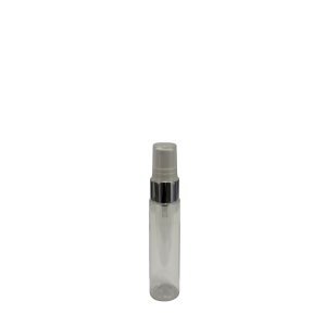 Botella Cilíndrica PET Cristal 30 ml Dosificador cosmético Blanco Casquillo Plateado