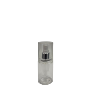Botella Tubo Cosmética PET Cristal 100 ml Atomizador de botón Blanco Casquillo Plateado con Sobretapa