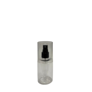 Botella Tubo Cosmética PET Cristal 100 ml Atomizador de botón Negro con Sobretapa