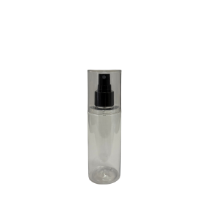 Botella Tubo Cosmética PET Cristal 150 ml Atomizador de botón Negro con Sobretapa