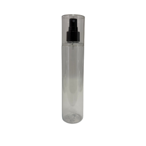 Botella Tubo Cosmética PET Cristal 250 ml Atomizador de botón Negro con Sobretapa