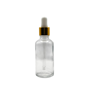 Gotero Vidrio Cristal 30 ml Bulbo Blanco Casquillo Dorado