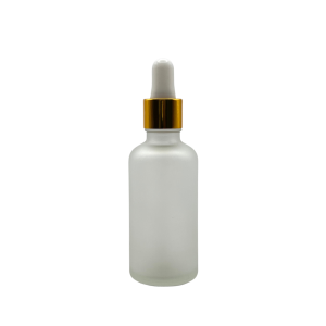Gotero Vidrio Mate 30 ml Bulbo Blanco Casquillo Dorado