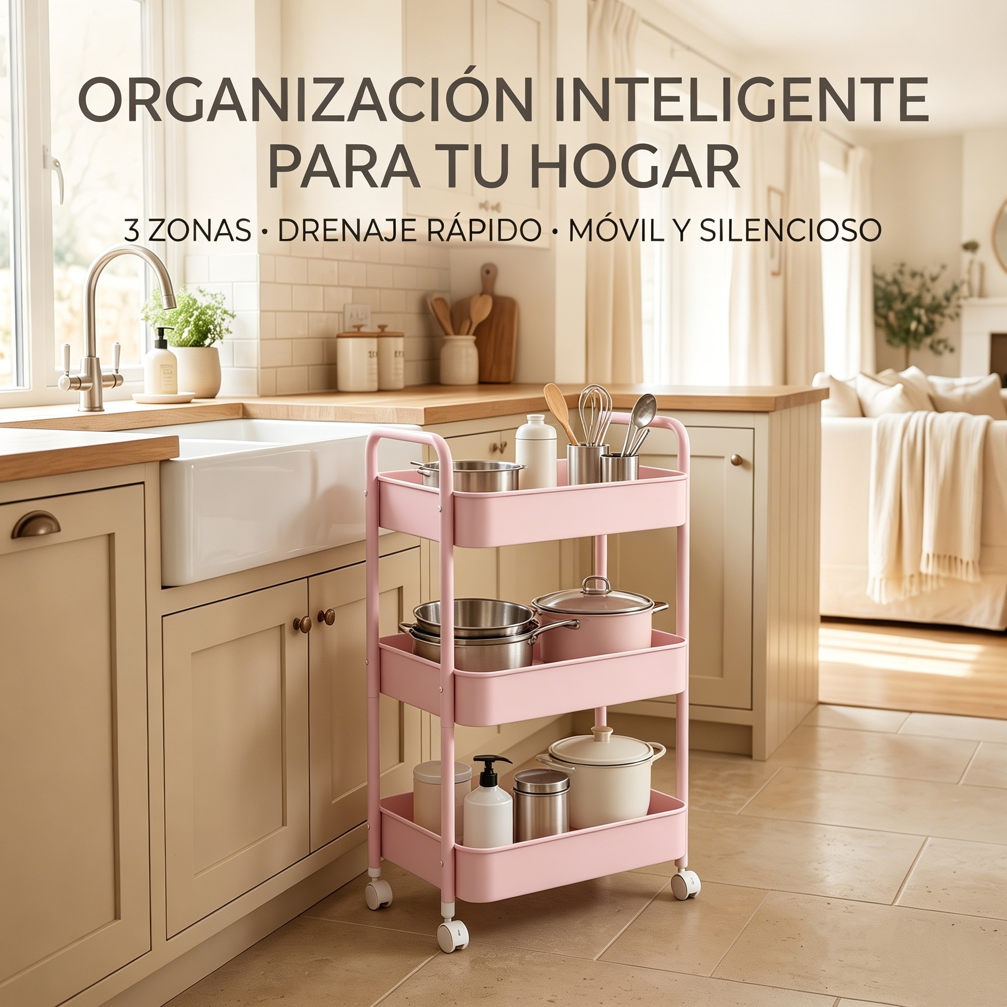 Carrito Organizador de 3 Niveles con Ruedas | Estante Auxiliar para Spa y Salón - Imagen 8