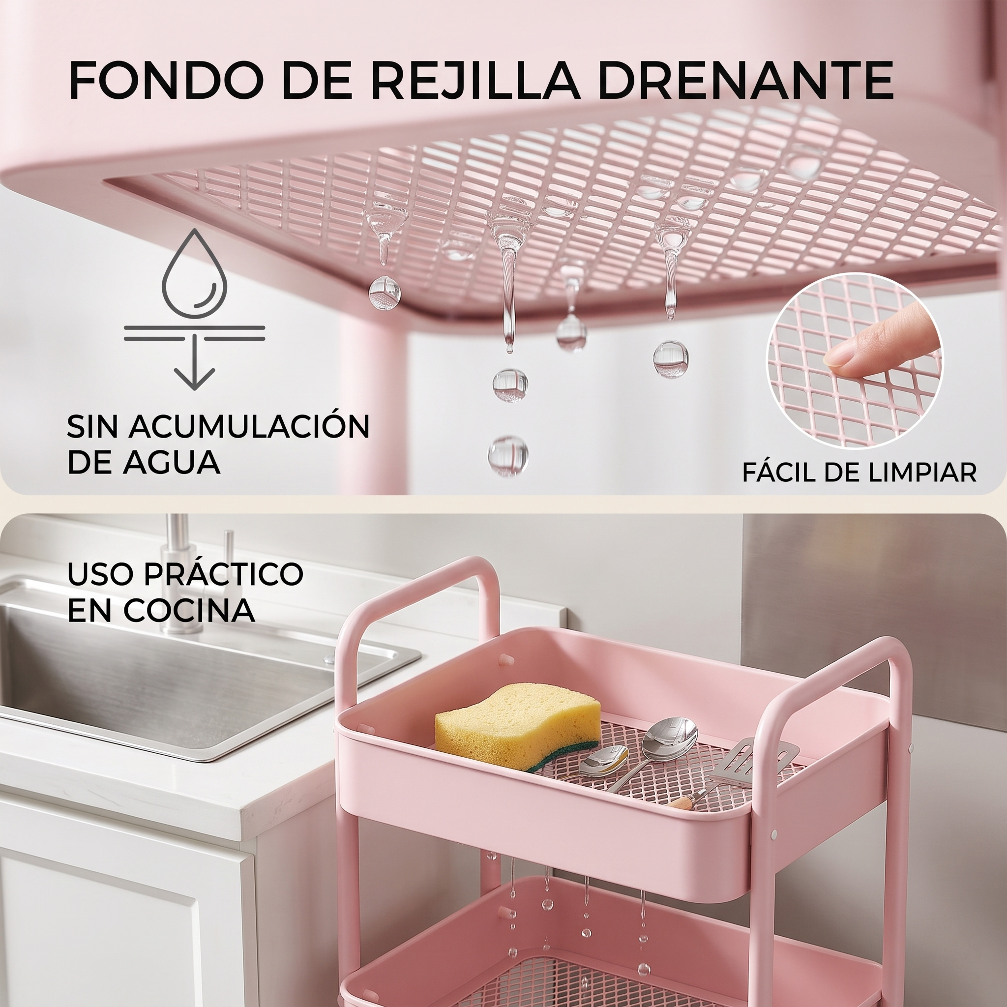 Carrito Organizador de 3 Niveles con Ruedas | Estante Auxiliar para Spa y Salón - Imagen 3
