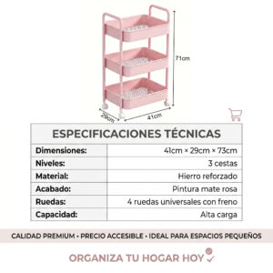Carrito Organizador de 3 Niveles con Ruedas | Estante Auxiliar para Spa y Salón