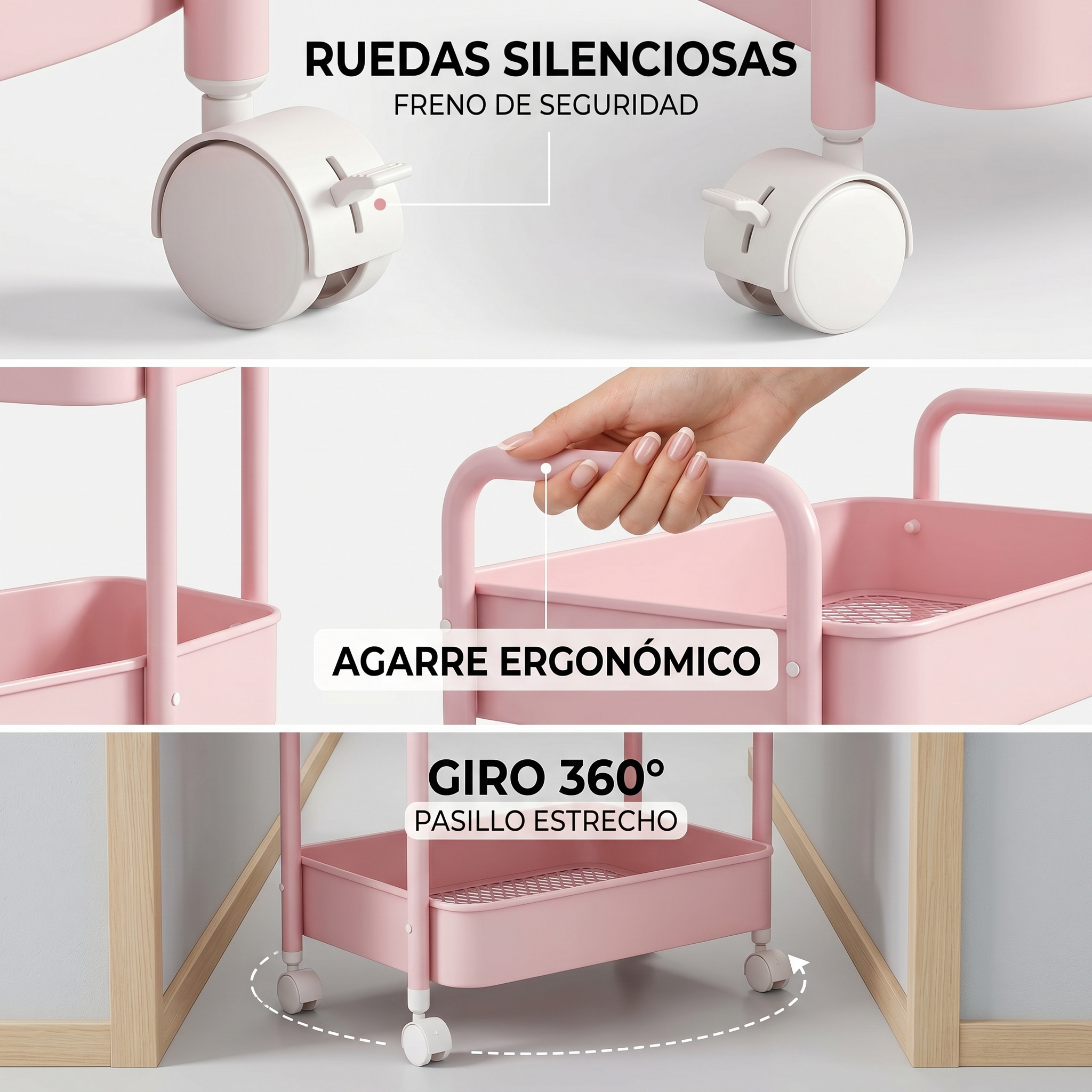 Carrito Organizador de 3 Niveles con Ruedas | Estante Auxiliar para Spa y Salón - Imagen 4