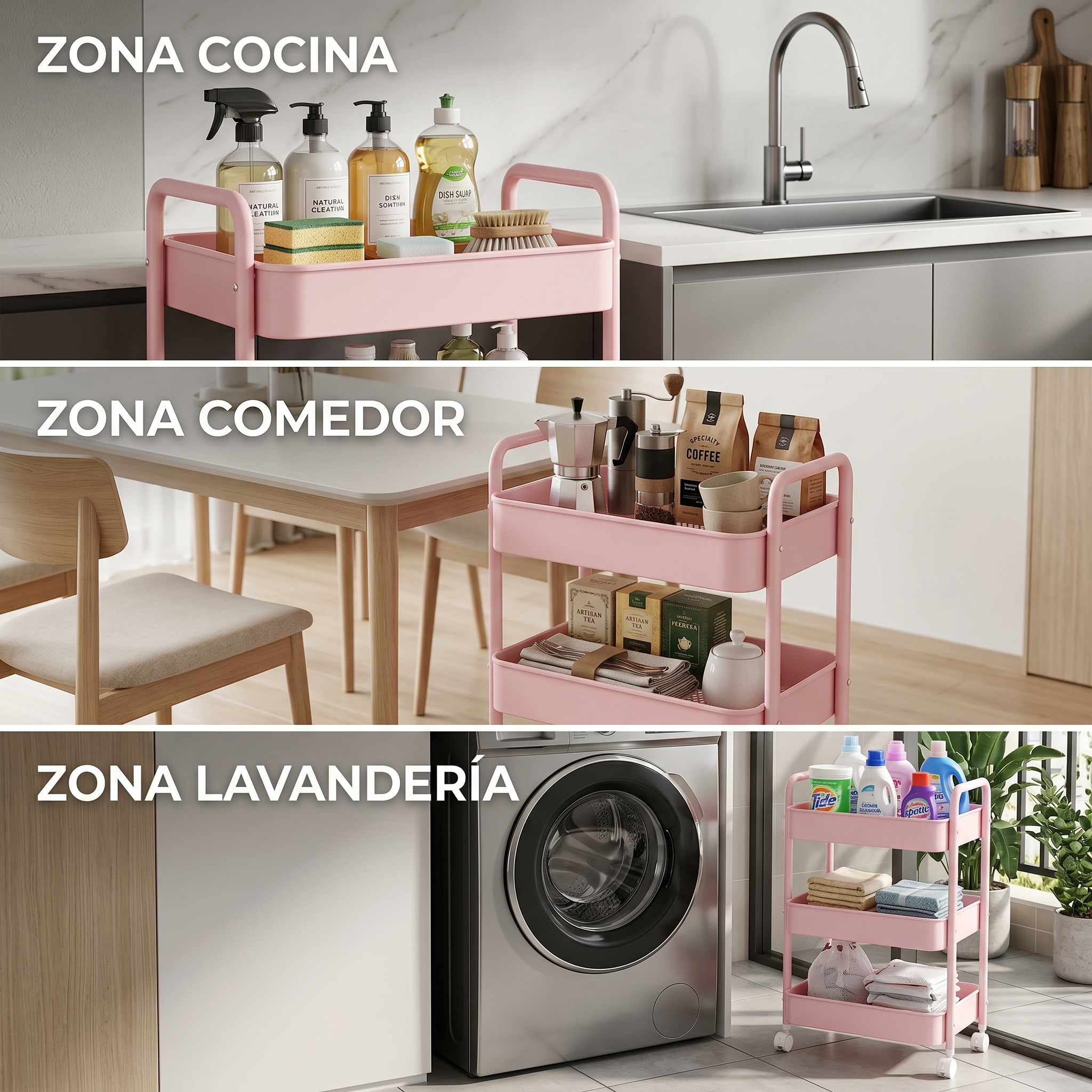 Carrito Organizador de 3 Niveles con Ruedas | Estante Auxiliar para Spa y Salón - Imagen 7