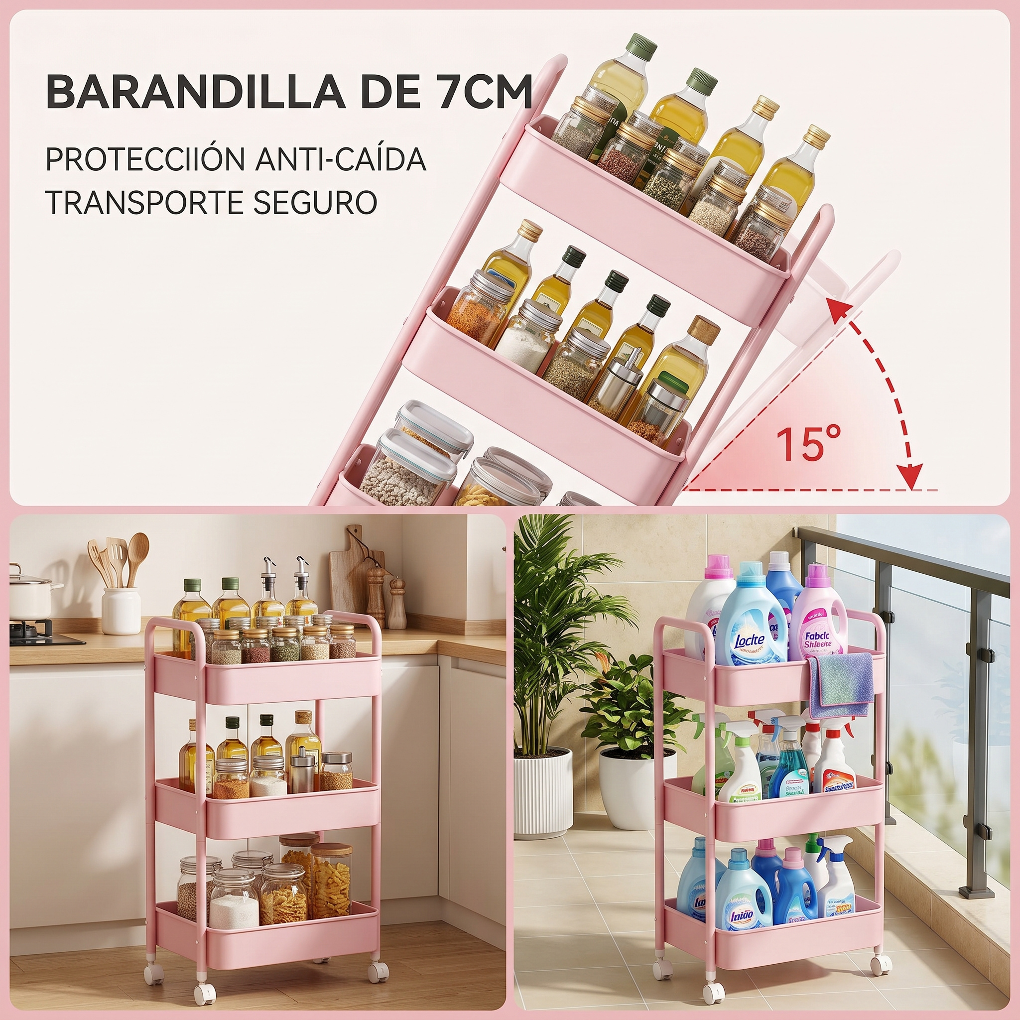 Carrito Organizador de 3 Niveles con Ruedas | Estante Auxiliar para Spa y Salón - Imagen 5
