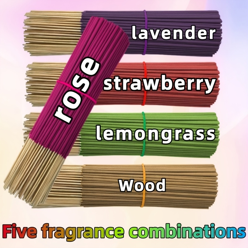 Colección de 5 tipos de aproximadamente 130 varillas de incienso premium - Con lavanda, madera, hierba limón, fresa y rosa. I - Imagen 7