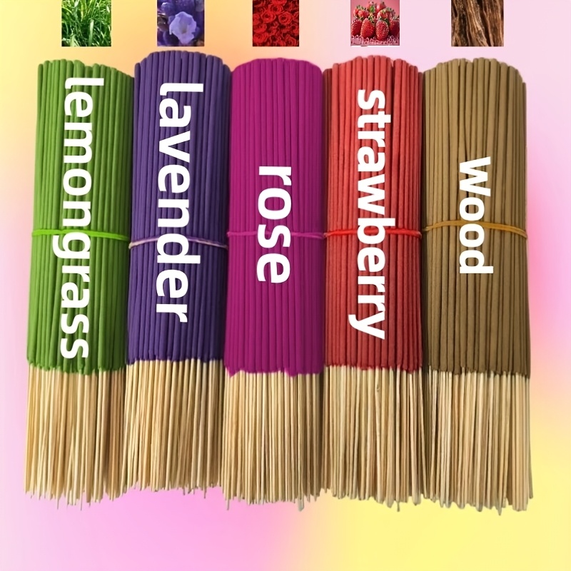 Colección de 5 tipos de aproximadamente 130 varillas de incienso premium - Con lavanda, madera, hierba limón, fresa y rosa. I - Imagen 5