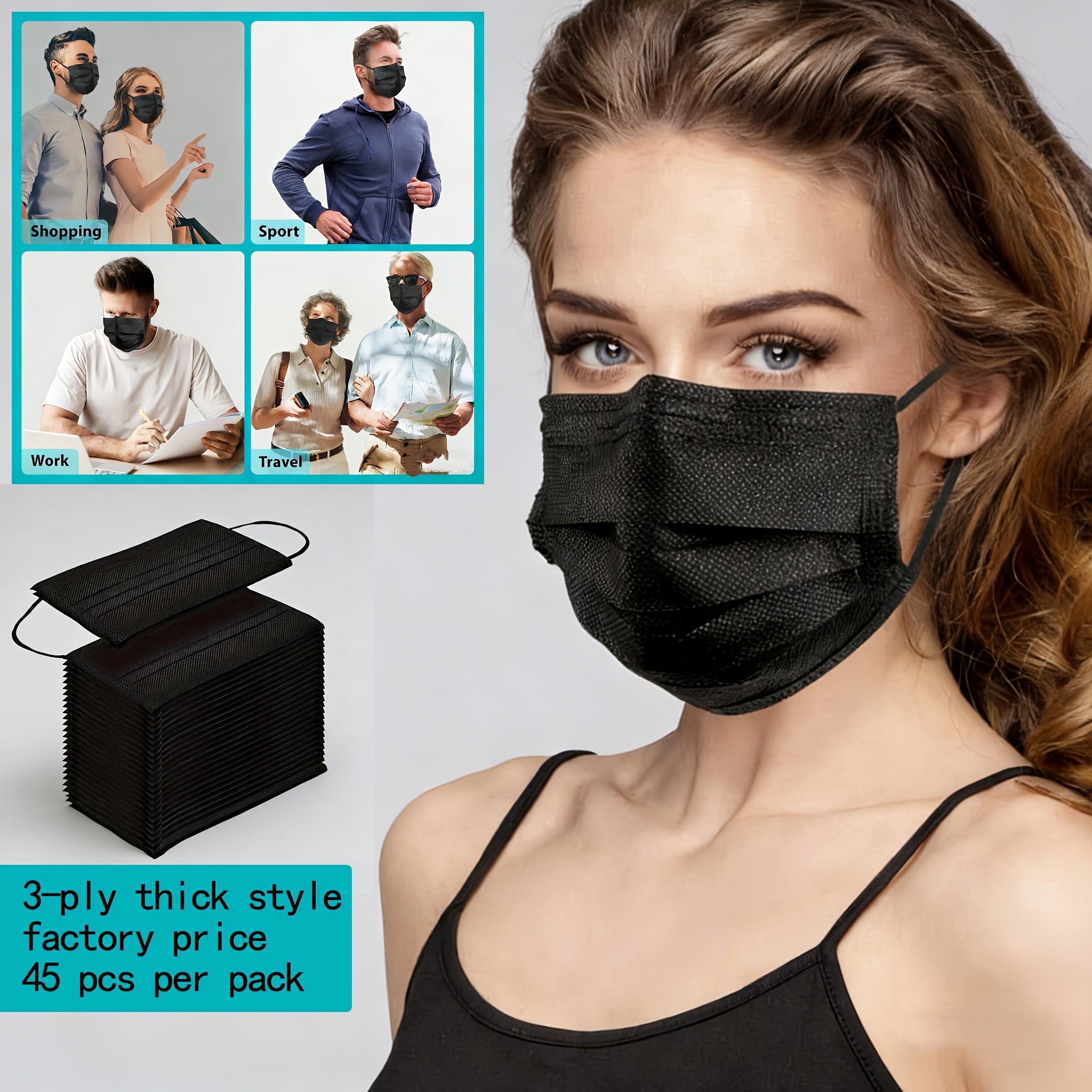 Mascarillas Desechables de Tela No Tejida Negras - Imagen 8