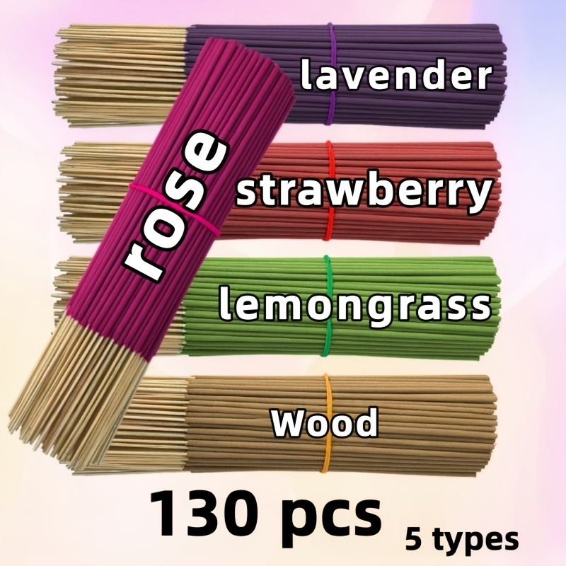 Colección de 5 tipos de aproximadamente 130 varillas de incienso premium - Con lavanda, madera, hierba limón, fresa y rosa. I - Imagen 6