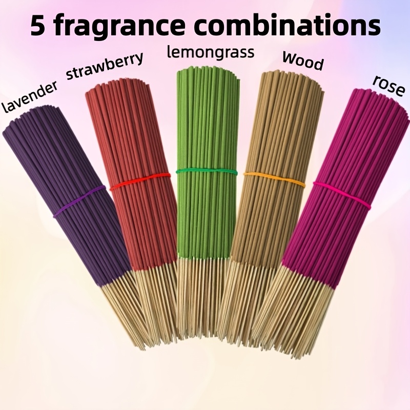 Colección de 5 tipos de aproximadamente 130 varillas de incienso premium - Con lavanda, madera, hierba limón, fresa y rosa. I - Imagen 2