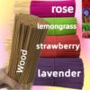 Colección de 5 tipos de aproximadamente 130 varillas de incienso premium - Con lavanda, madera, hierba limón, fresa y rosa. I