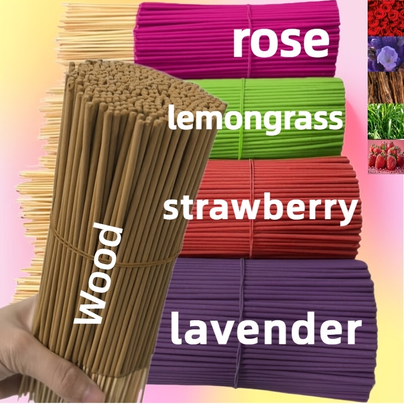 Colección de 5 tipos de aproximadamente 130 varillas de incienso premium - Con lavanda, madera, hierba limón, fresa y rosa. I